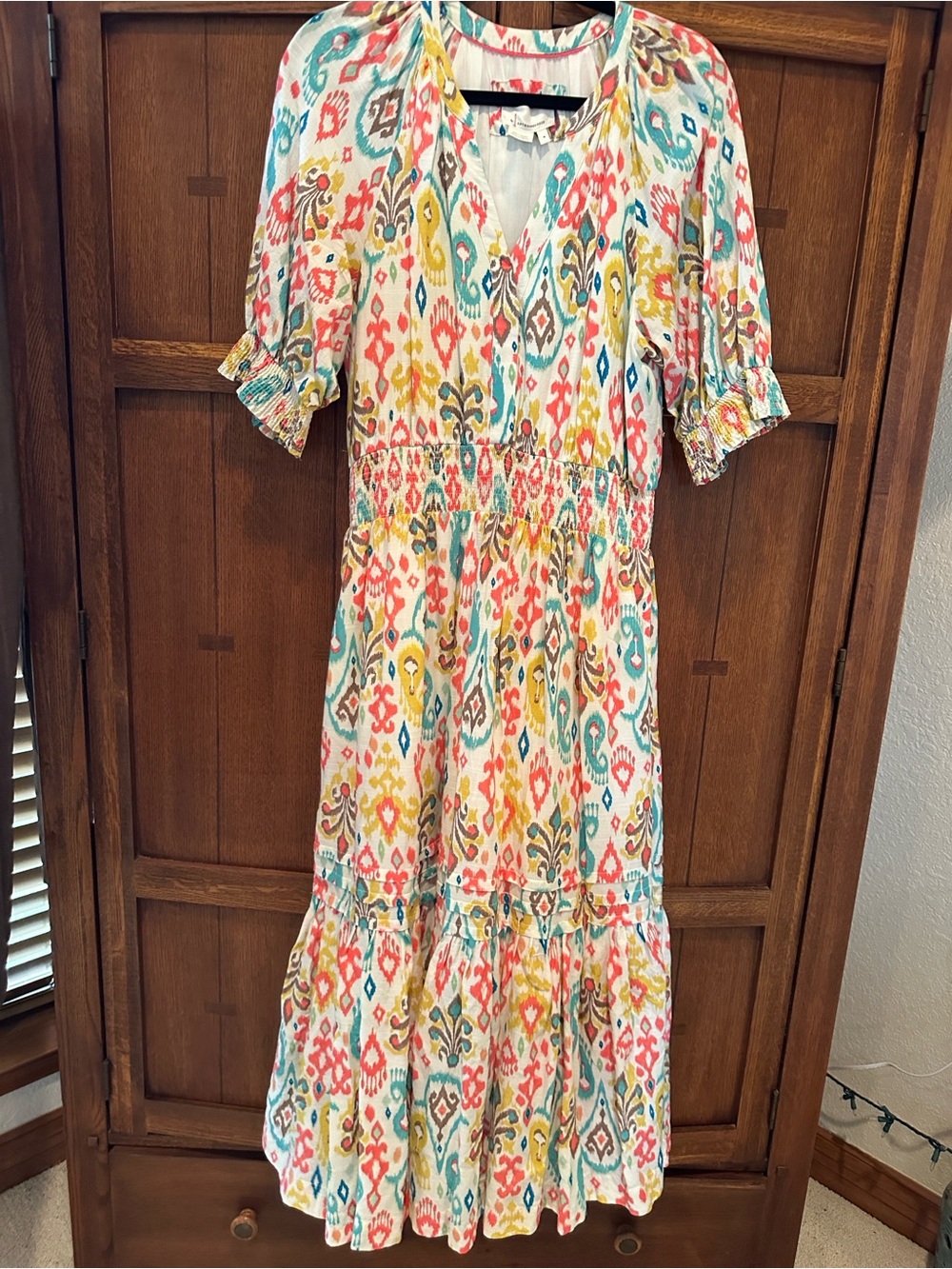 Anthropologie Multicolor Ikat-Print Maxi Dress